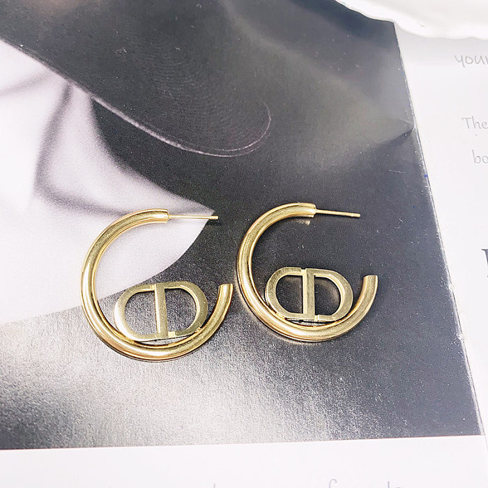 1 Pair Vintage Style Letter Plating Copper 18K Gold Plated Earrings
