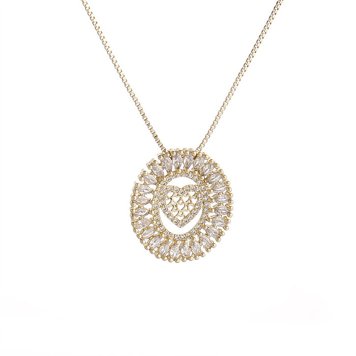 IG Style Simple Style Oval Heart Shape Maria Copper Plating Inlay Zircon Gold Plated Pendant Necklace