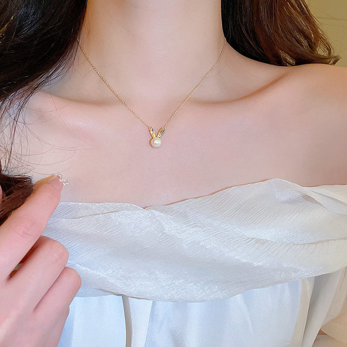 Real Gold Plating Baroque Pearl Rabbit Necklace Personalized Design Creative Style Clavicle Chain Fashion Necklace Necklace Female