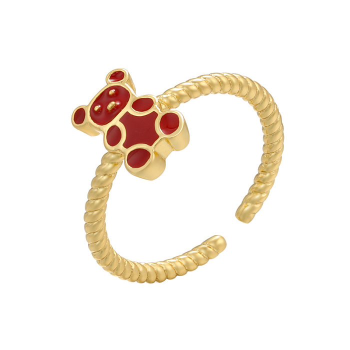 Color Dripping Oil Bear Ring Bear Pattern Dripping Open Ring