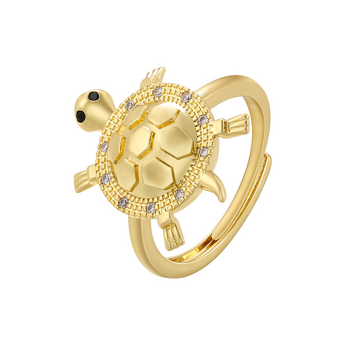 Casual bonito estilo simples tartaruga urso forma de coração revestimento de cobre incrustação zircão banhado a ouro 18K anéis abertos