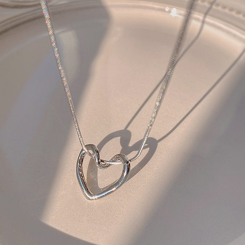 Simple Style Heart Shape Copper Silver Plated Necklace In Bulk