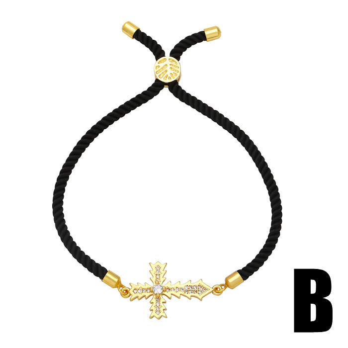 Fashion Simple Style Cross Copper Plating Inlay Zircon 18K Gold Plated Drawstring Bracelets