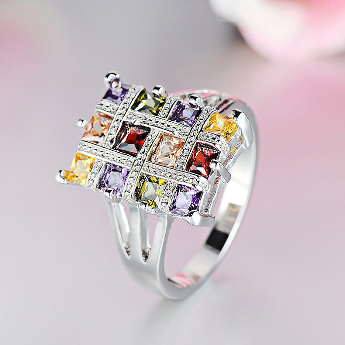 Classic Style Square Brass Plating Inlay Artificial Gemstones Rings