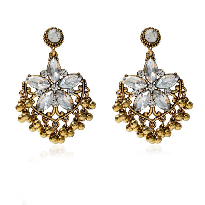 1 Pair Ethnic Style Flower Inlay Copper Rhinestones Drop Earrings