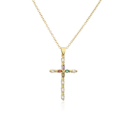 Retro cobre banhado a ouro real cor zircônio cruz pingente colar feminino jóias religiosas
