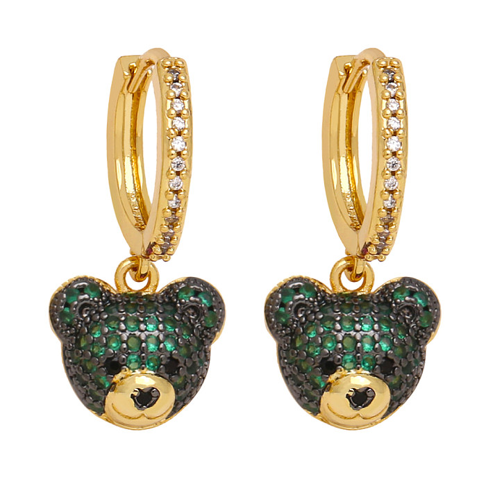 1 Paar schlichte Ohrringe mit Bärenplattierung und Kupfer-Zirkon-Vergoldung, 18 Karat vergoldet