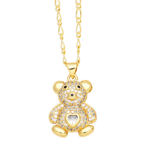 Collier avec pendentif en cuivre plaqué or 18 carats et Zircon, joli streetwear, petit ours en forme de cœur, en vrac