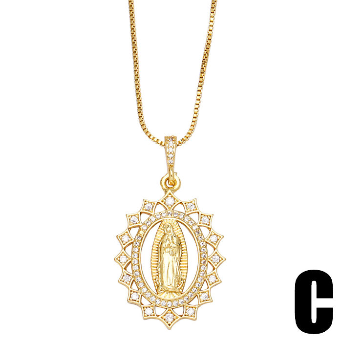 Fashion Inlaid Zircon Virgin Mary Pendant Copper Necklace Wholesale