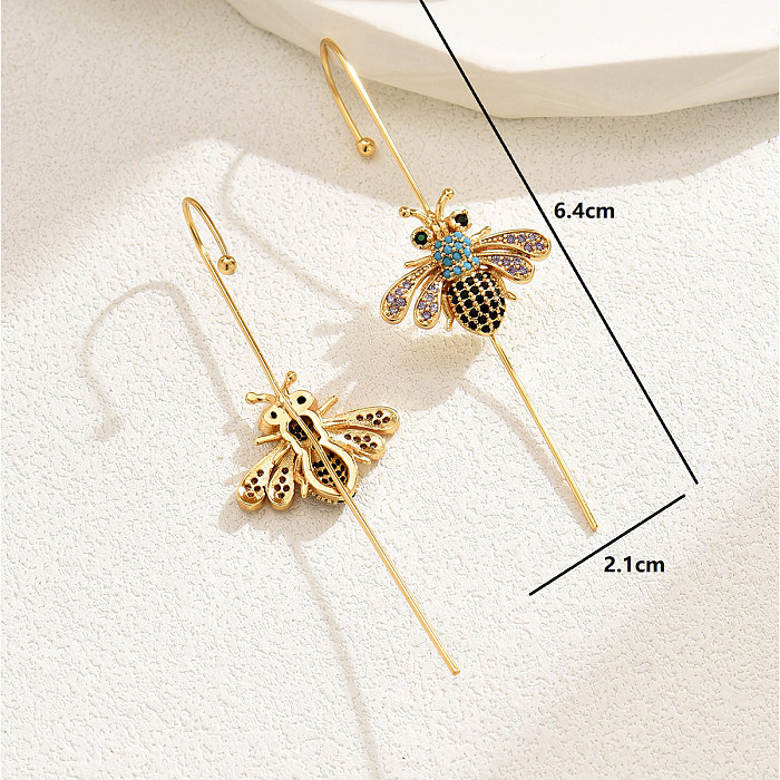1 Pair Casual Modern Style Bee Copper Inlay Zircon Ear Clips