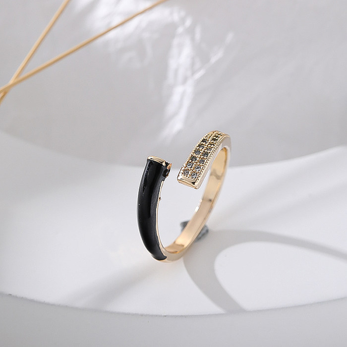 Simple Style Korean Style Geometric Copper Enamel Inlay Rhinestones Open Rings