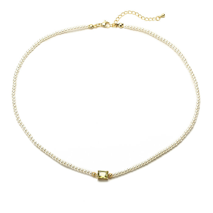 Elegant Geometric Artificial Pearl Copper Beaded Inlay Zircon Necklace