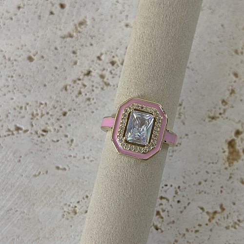 Retro Square Brass Inlay Zircon Open Ring
