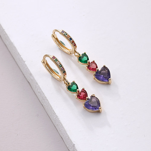 1 Pair Sweet Korean Style Heart Shape Inlay Copper Zircon Drop Earrings