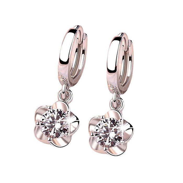 1 Pair Sweet Flower Copper Inlay Zircon Drop Earrings