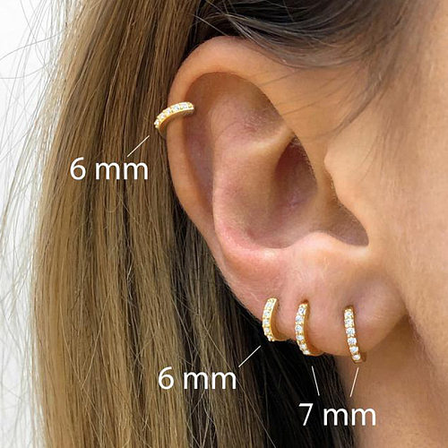 Fashion Round Brass Inlay Zircon Hoop Earrings 1 Pair