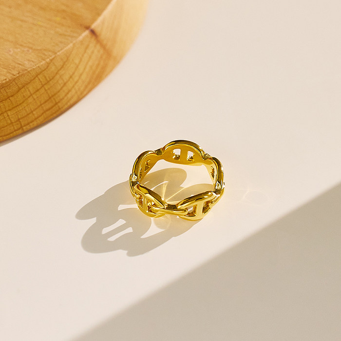 Atacado estilo simples cor sólida chapeamento de aço inoxidável oco anéis banhados a ouro