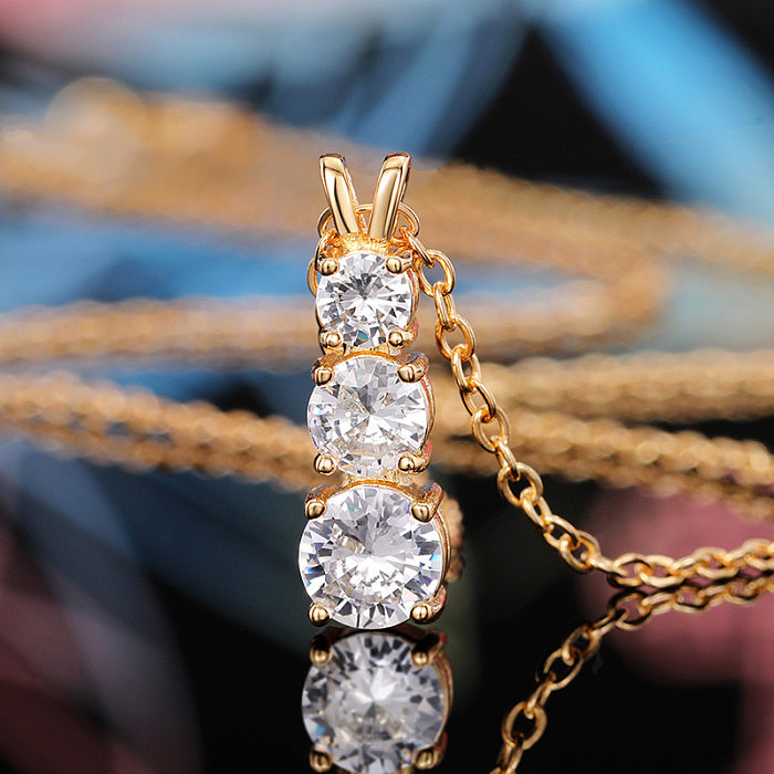Simple Style Geometric Copper Zircon Pendant Necklace In Bulk