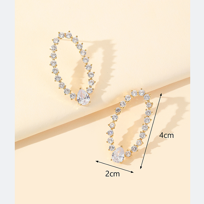 1 Pair Simple Style Oval Plating Copper Zircon 18K Gold Plated Earrings