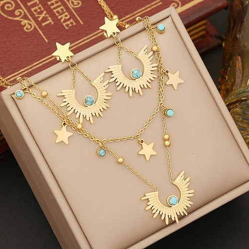 Ethnic Style Bohemian Star Stainless Steel Layered Plating Inlay Turquoise Bracelets Earrings Necklace