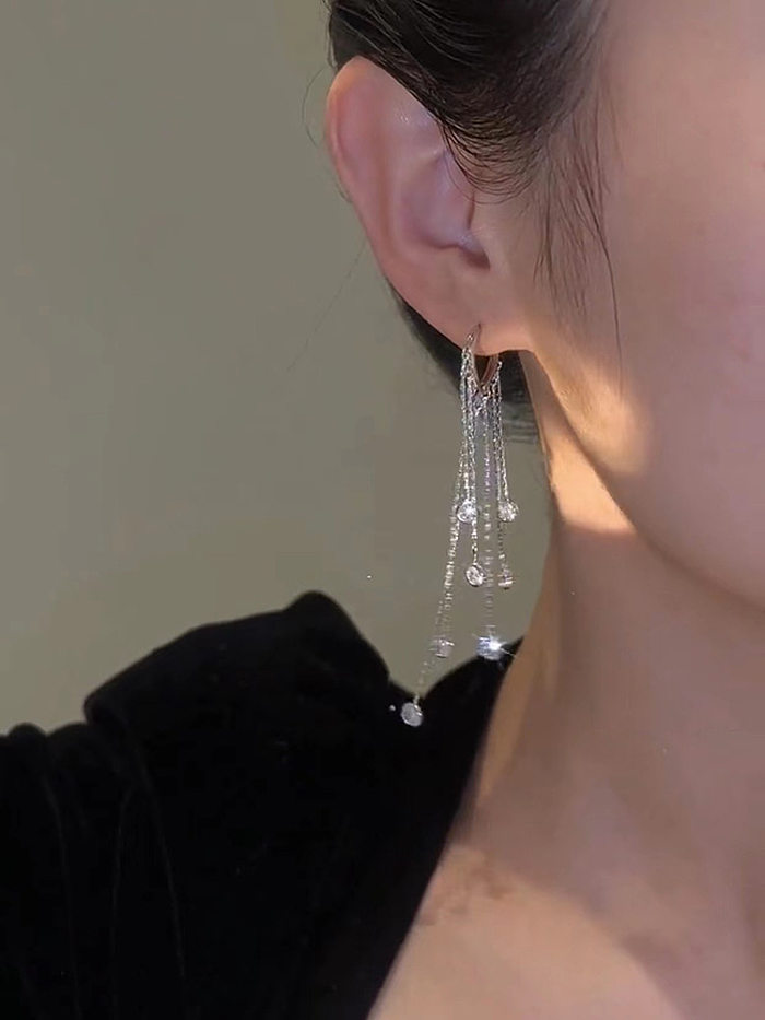 1 paire de boucles d'oreilles pendantes en cuivre et cristal artificiel avec pampilles Glam