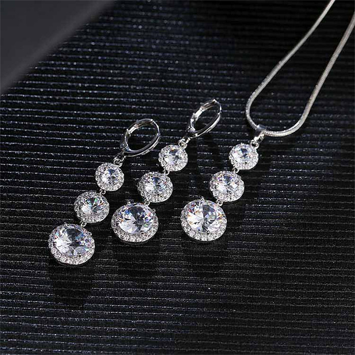 Casual Vintage Style Round Copper Inlay Zircon Earrings Necklace Jewelry Set