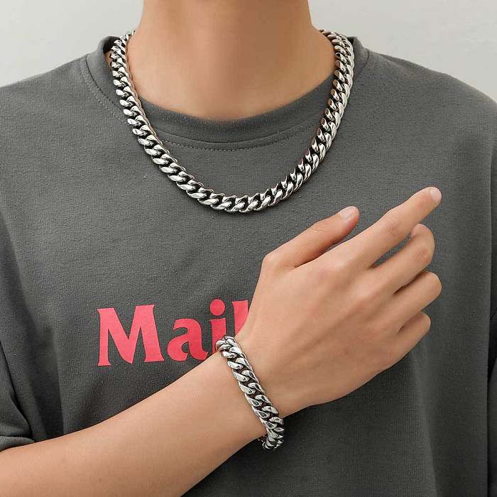 1 Piece Hip-Hop Solid Color Stainless Steel Bracelets Necklace
