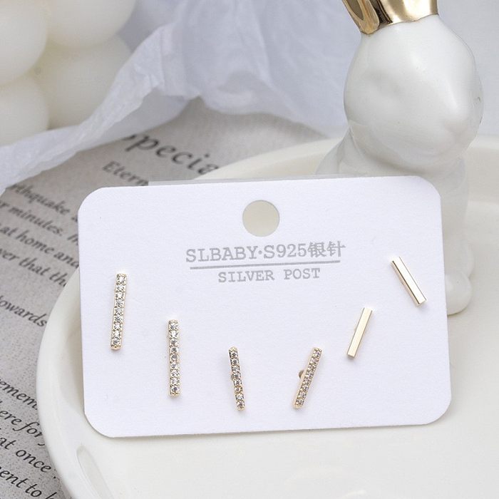 Fashion Flower Copper Inlay Artificial Gemstones Ear Studs 3 Pairs