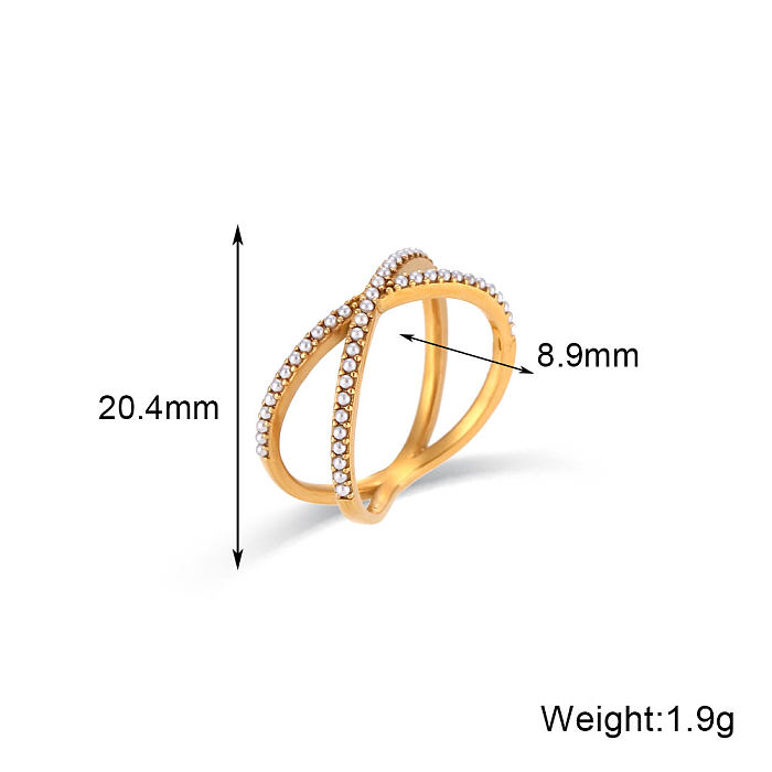 Simple Style Cross Stainless Steel Plating Inlay Pearl 18K Gold Plated Rings