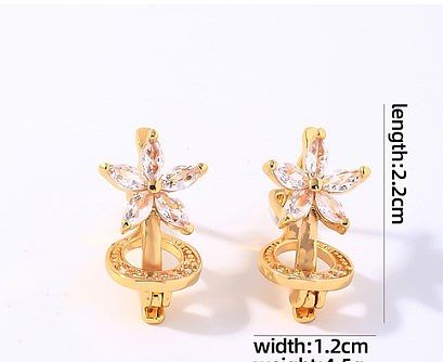1 paire décontracté Style Simple fleur placage incrustation cuivre Zircon blanc plaqué or plaqué or boucles d'oreilles pendantes