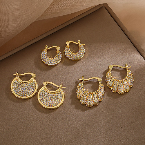 1 Paar elegante Damen-Ohrringe mit geometrischer Beschichtung, Kupfer-Zirkon, 18 Karat vergoldet
