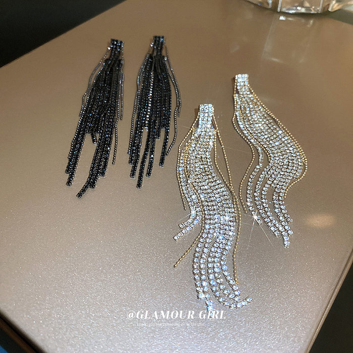 Fashion Tassel Copper Inlay Rhinestones Drop Earrings 1 Pair