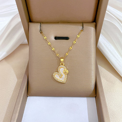Collier avec pendentif en forme de cœur, élégant, Glam, visage souriant, titane, acier, cuivre, incrustation, coquille, Zircon