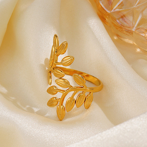 IG Style Leaves Stainless Steel Plating 18K Gold Plated Open Rings