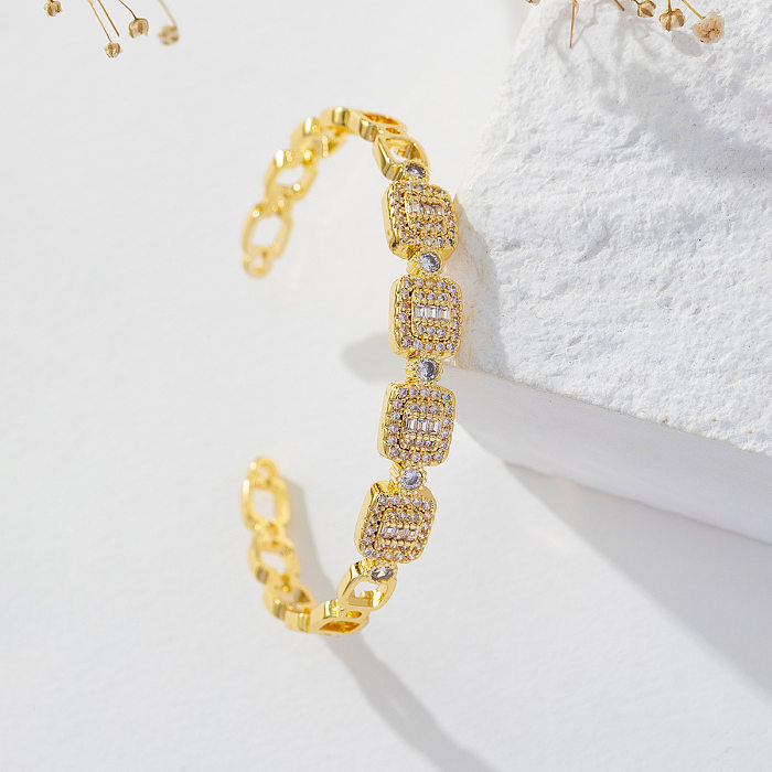 Bracelet de base en Zircon avec incrustation de cuivre géométrique pour femme