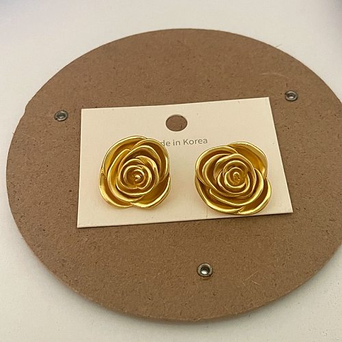 1 par de brincos de orelha banhados a ouro, estilo vintage, cor sólida, flor, cobre