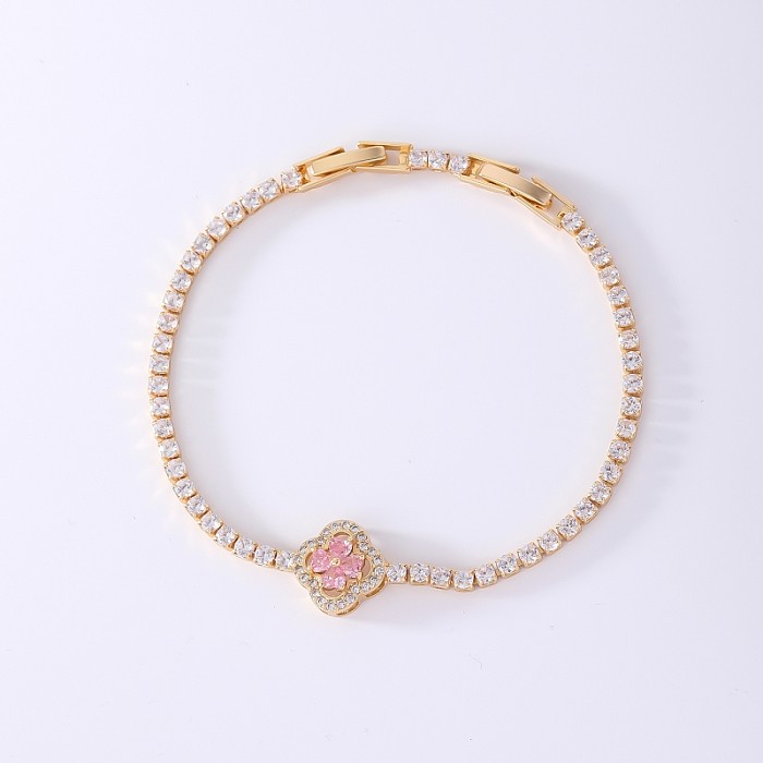 Simple Style Four Leaf Clover Copper Plating Inlay Zircon Tennis Bracelet