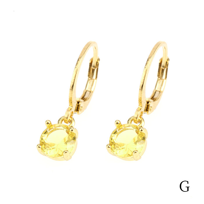 1 Pair Simple Style Shiny Round Square Plating Inlay Copper Zircon 18K Gold Plated Drop Earrings