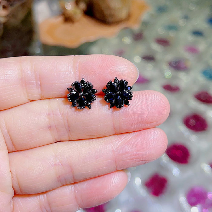 1 Pair Sweet Simple Style Flower Plating Inlay Copper Zircon Ear Clips Ear Studs