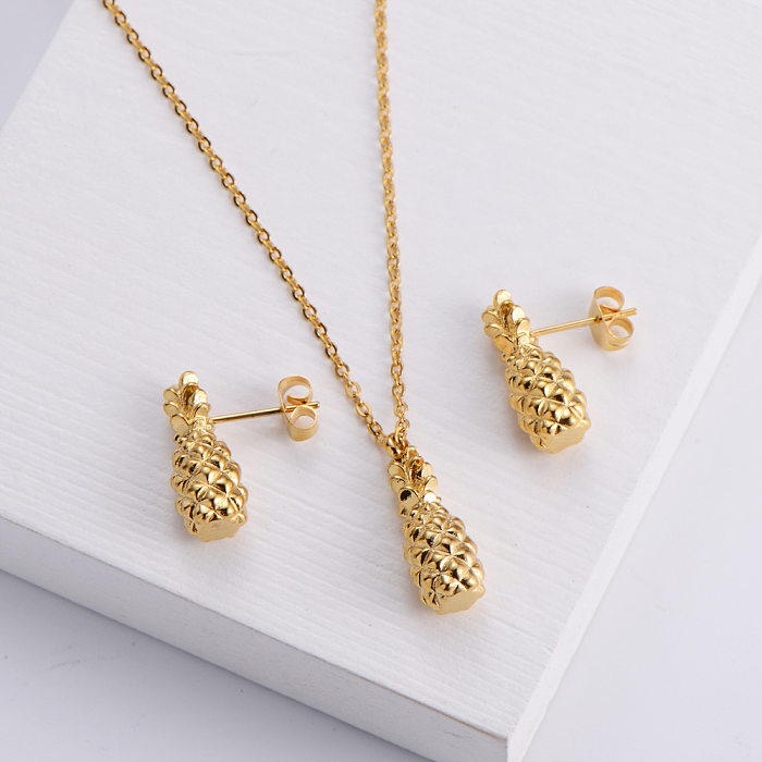 Fruit Pineapple Pendant Necklace Earrings Set Wholesale jewelry