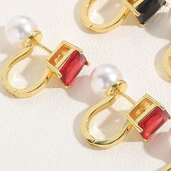 1 Pair Cute Sweet Color Block Plating Inlay Copper Pearl Zircon 14K Gold Plated Drop Earrings