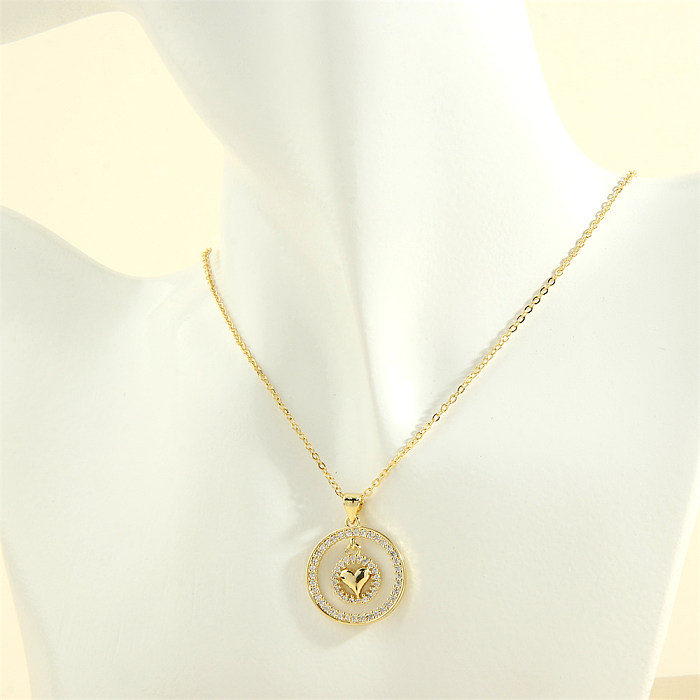 IG Style Shiny Heart Shape Copper 18K Gold Plated Zircon Pendant Necklace In Bulk
