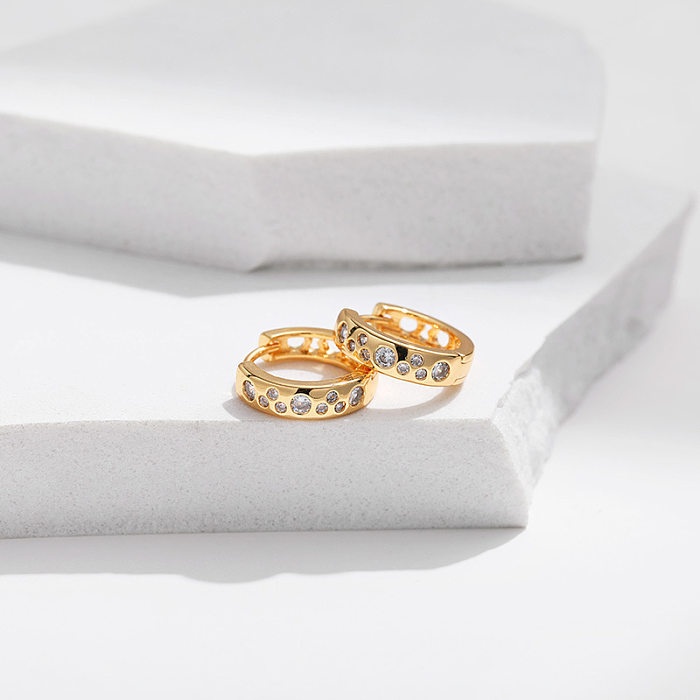 1 Pair Simple Style Solid Color Inlay Copper Zircon Earrings