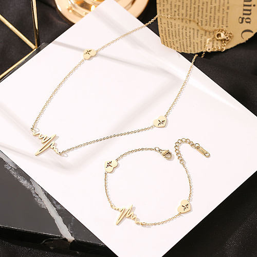 Lady Streetwear Electrocardiogram Stainless Steel Plating Inlay Zircon 14K Gold Plated Bracelets Necklace
