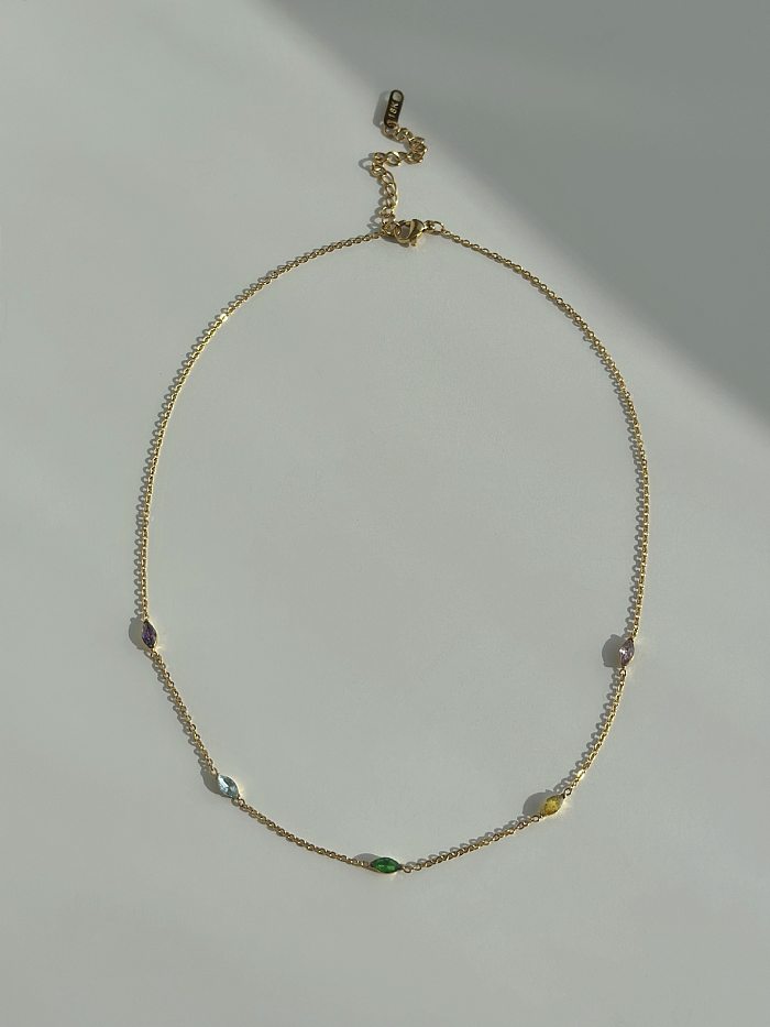 Estilo simples oval chapeamento de aço inoxidável inlay zircon 18K pulseiras banhadas a ouro colar de tornozeleira