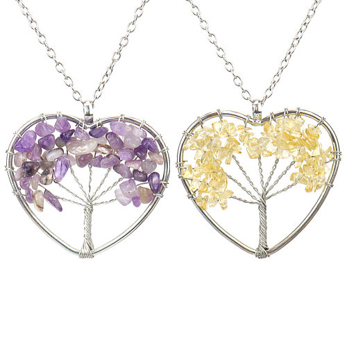 Mode Baum Herz Form Künstliche Kristall Kupfer Perlen Hohl-out Anhänger Halskette 1 Stück