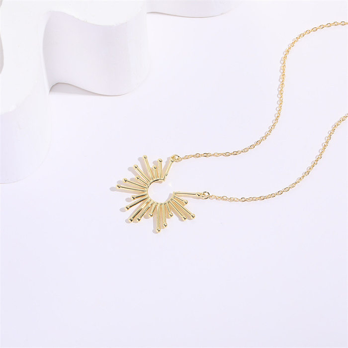 Simple Style Sun Copper Plating Zircon Pendant Necklace 1 Piece