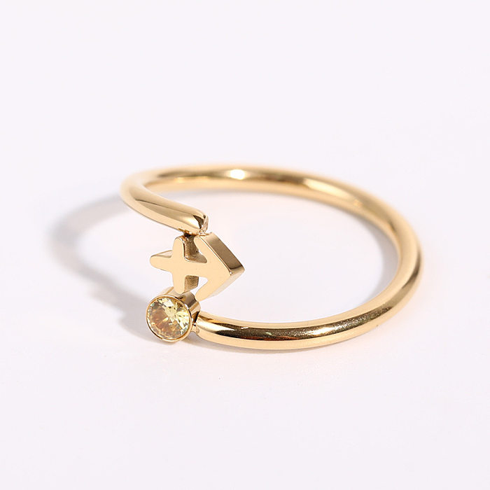 Wholesale 1 Piece Simple Style Constellation Lion Aries Titanium Steel Gold Plated Birthstone Zircon Open Ring