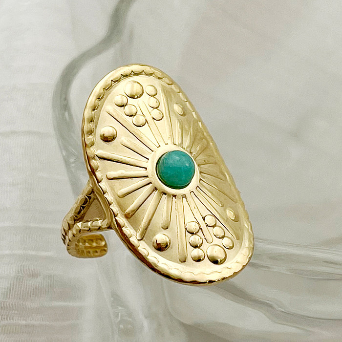 Glamouröser offener Ring im römischen Stil mit geometrischem Edelstahl und vergoldetem Naturstein in großen Mengen