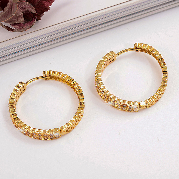 1 Pair IG Style Simple Style Classic Style Geometric Round Plating Inlay Copper Zircon 18K Gold Plated Earrings